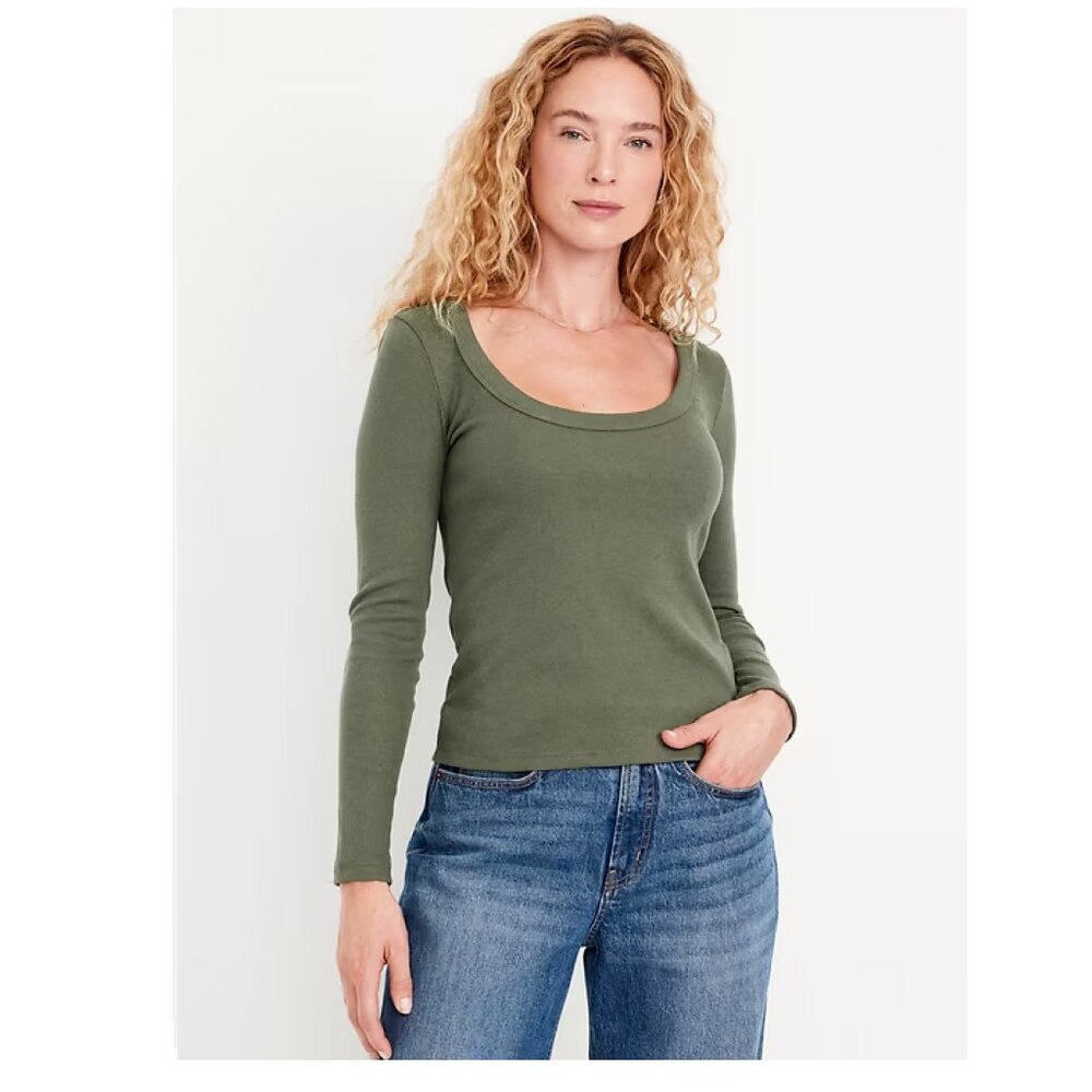 Old Navy Snug Scoop-Neck Long Sleeve T-Shirt in Alpine Tundra NWT - Picture 2 of 2